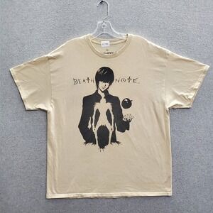 Death Note Men Shirt XL Beige Light Yagami Ryuk Logo Graphic Crew Neck READ